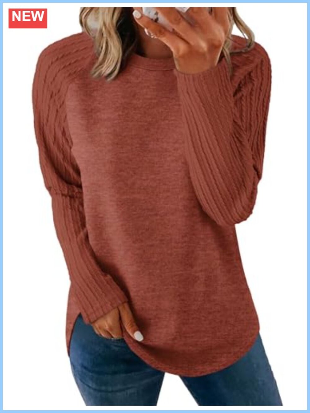 Womens Long Sleeve Crewneck Tunic Sweatshirt Curved Hem Loose Fit Pullover Tops